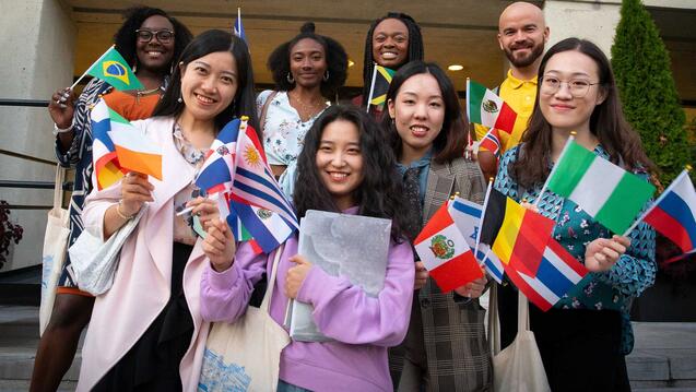 SIPA students with flags